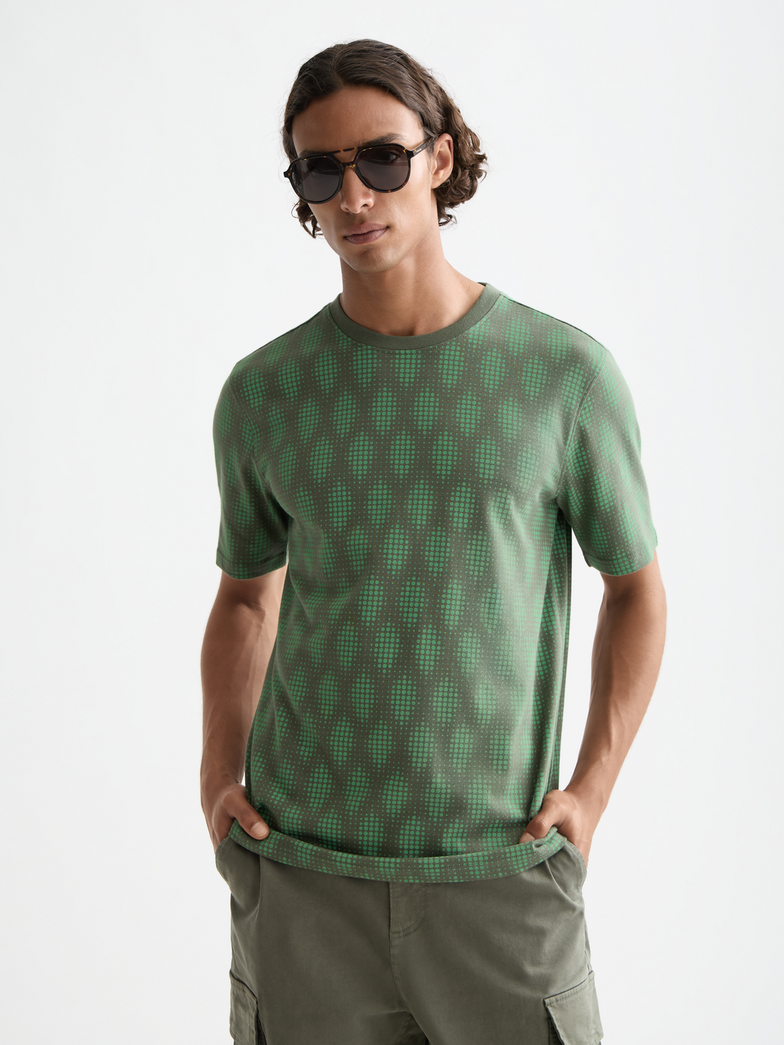 Printed Scotch & Soda short-sleeve t-shirt featuring a colorful graphic design on the front.