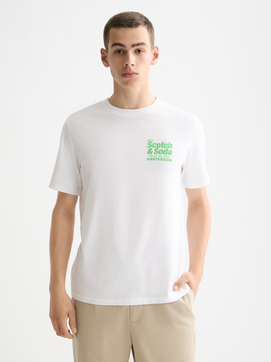 Scarlet artwork t-shirt from Scotch & Soda featuring short sleeves and a vibrant graphic design on the front.