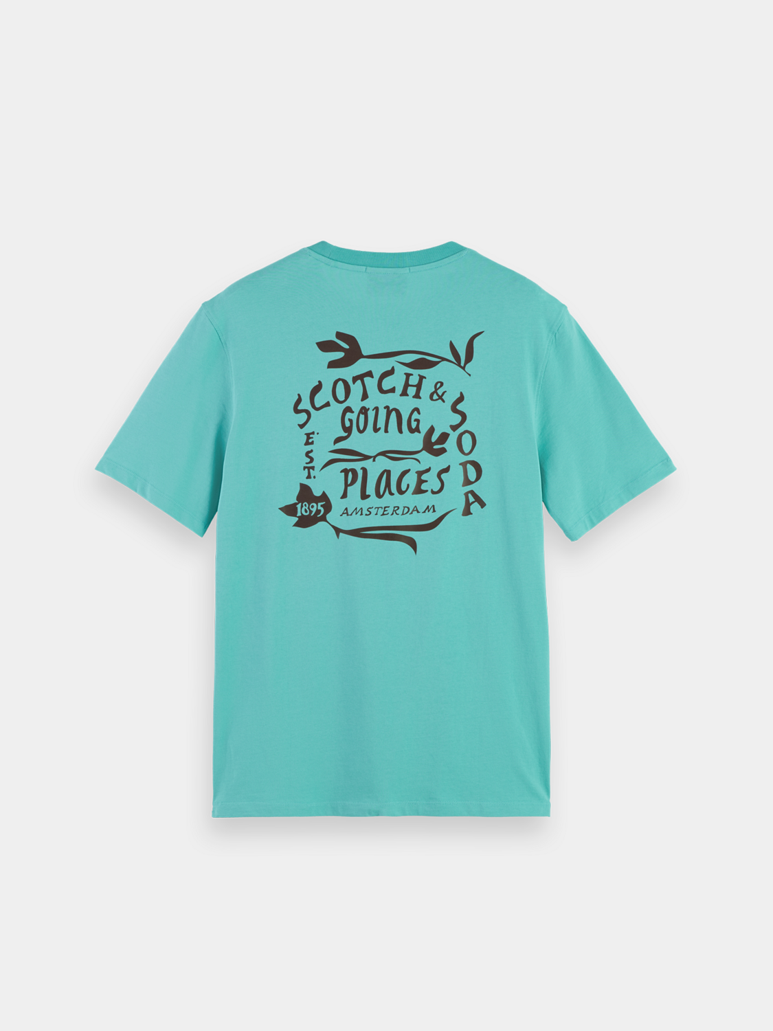 Black short-sleeve Scotch & Soda artwork T-shirt with colorful graphic design on front.