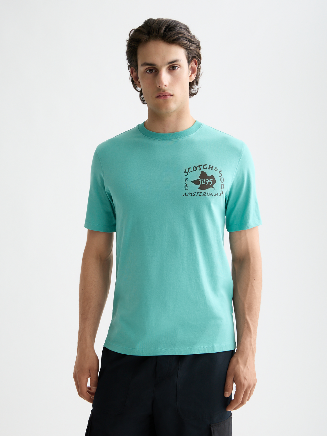 Scotch & Soda short-sleeve artwork t-shirt with colorful graphic design and casual fit, front view.