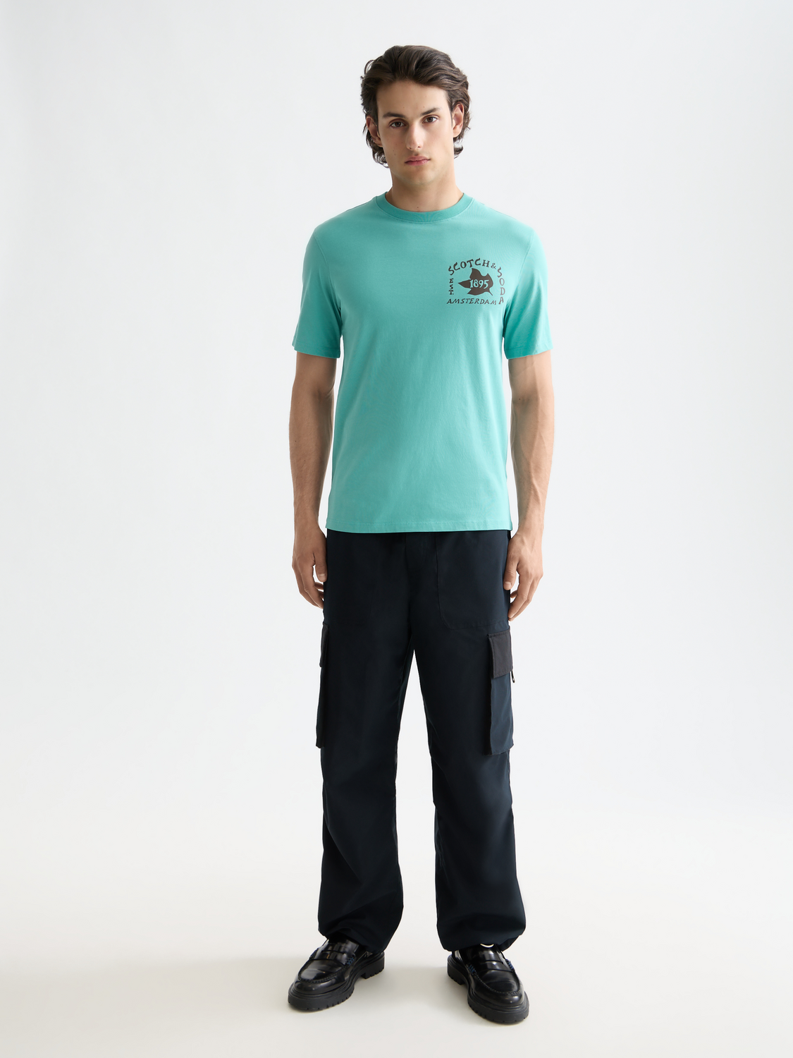 Scotch & Soda short sleeve artwork t-shirt with colorful graphic design on front, casual men's fashion tee.