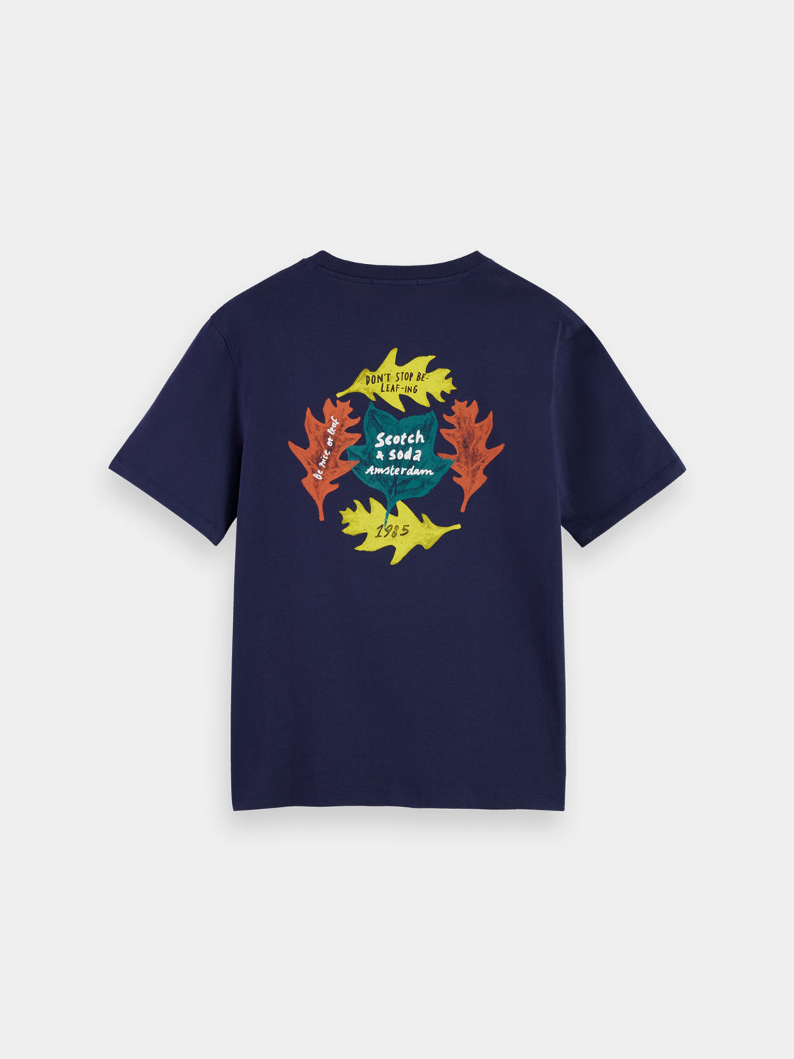 Black short-sleeve Scotch & Soda artwork T-shirt with a creative graphic design on the front.