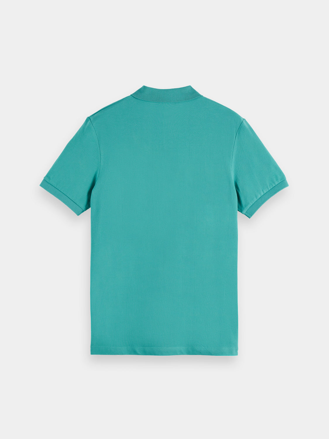Regular-fit Scotch & Soda polo shirt in navy with a classic collar and short sleeves, displayed on a hanger.