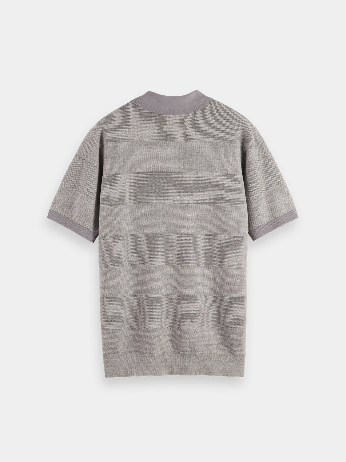 Navy and white knitted tonal striped polo shirt by Scotch & Soda, featuring a classic collar and short sleeves.