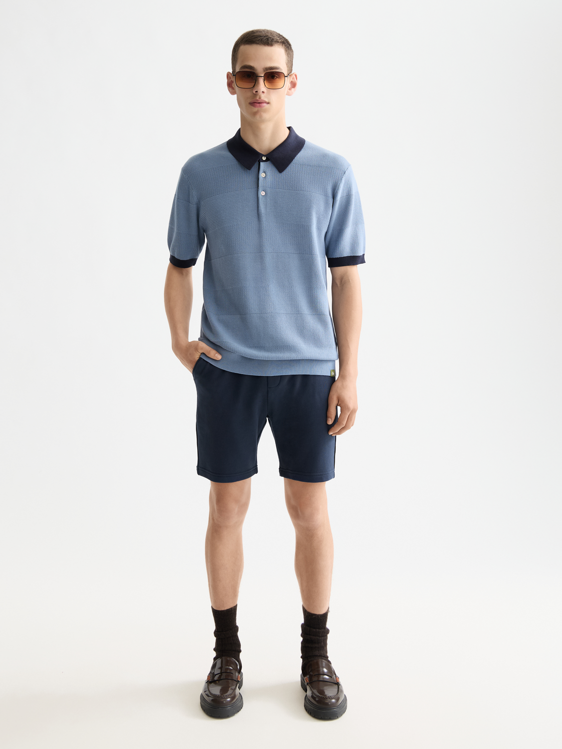 Knitted tonal striped polo - Scotch & Soda NZ