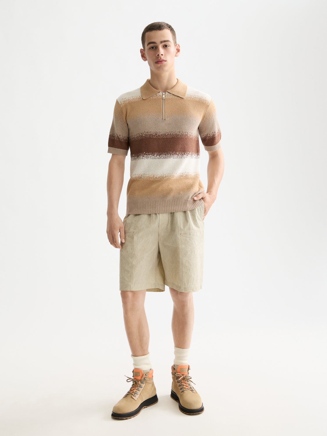 Scotch & Soda knitted gradient polo shirt with a classic collar and short sleeves, featuring a stylish color transition.
