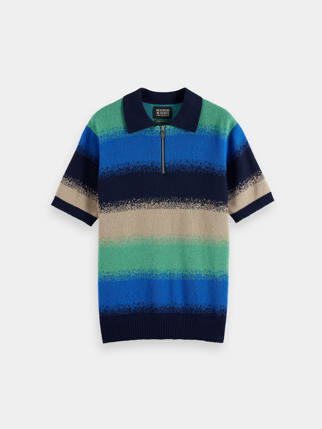 Knitted gradient polo shirt by Scotch & Soda featuring a colorful, textured design and classic collar.