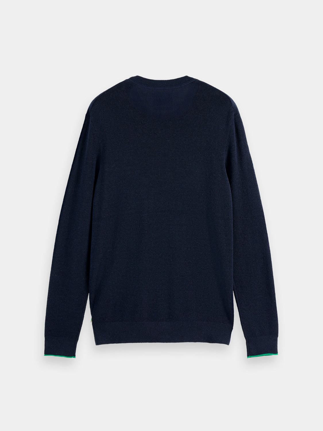 Black Scotch & SODA crewneck knitwear pullover displayed on a hanger.