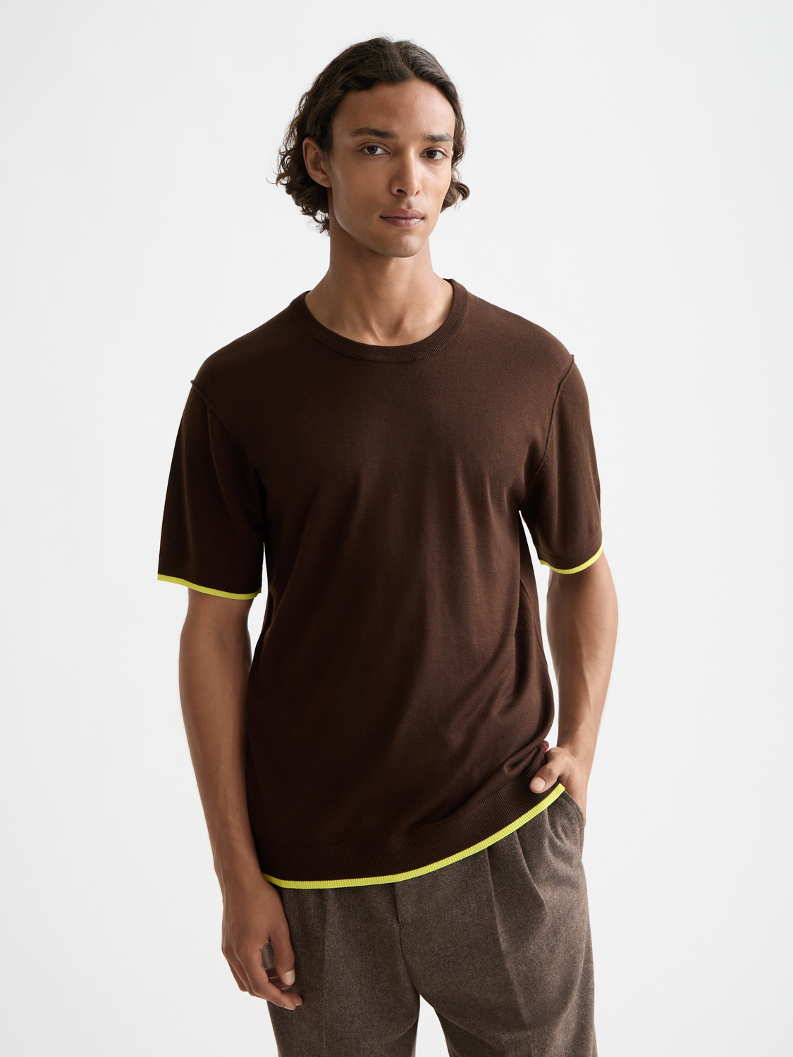 Blue knitted T-shirt by Scotch & Soda, made of soft knitwear fabric, featuring a crew neckline and a relaxed fit.