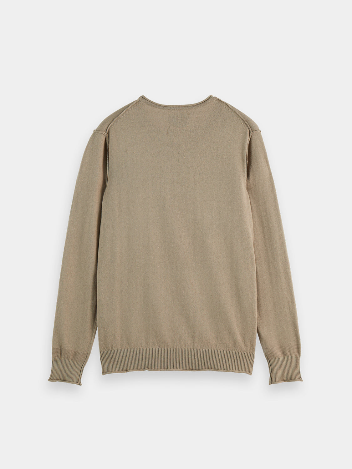 Dark wool-blend knit sweater by Scotch & Soda, showcasing a cozy pullover with a textured knit pattern.