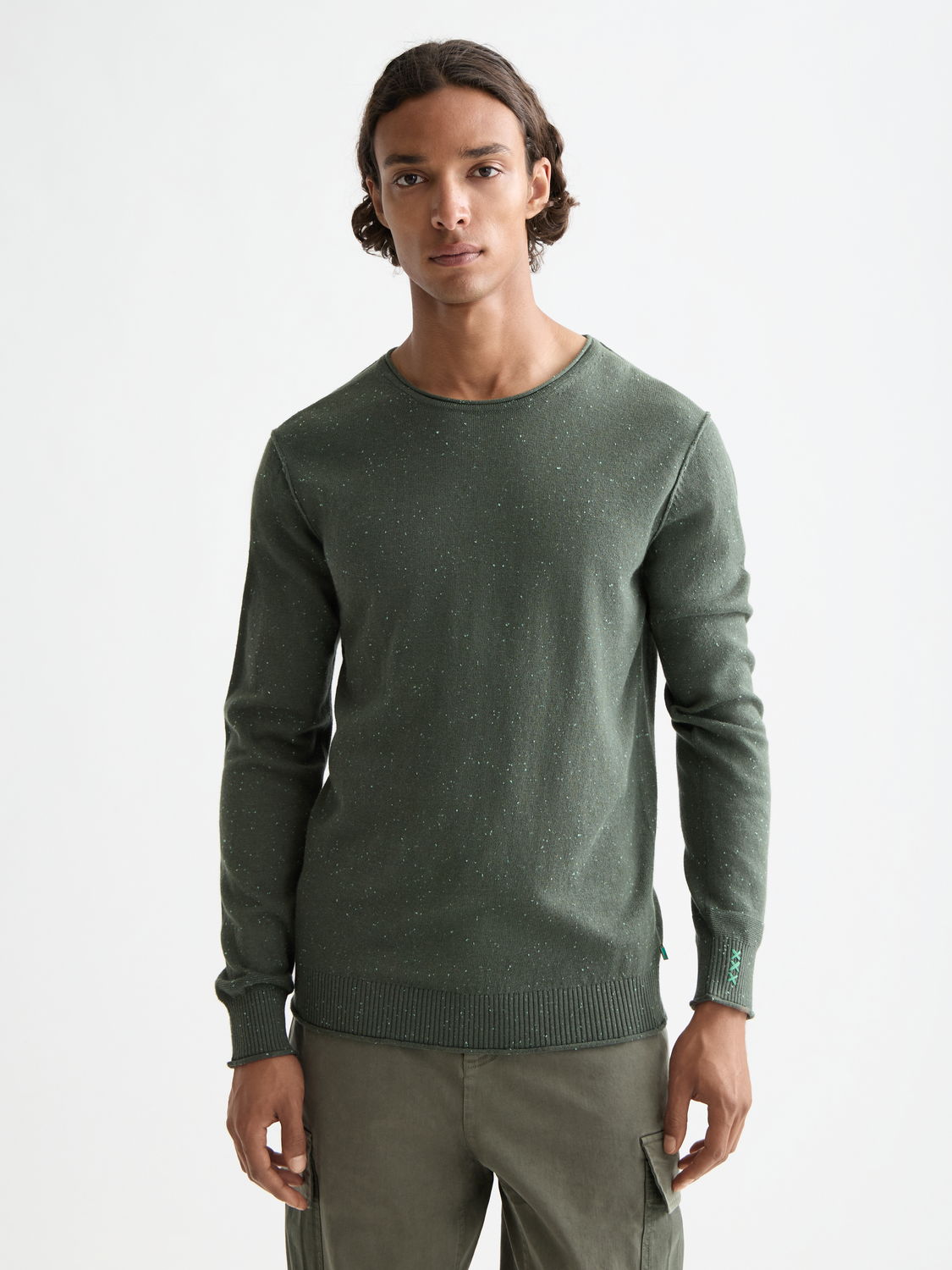 Wool-blend knitwear pullover by Scotch & Soda featuring a classic crew neck and textured pattern in neutral colors.