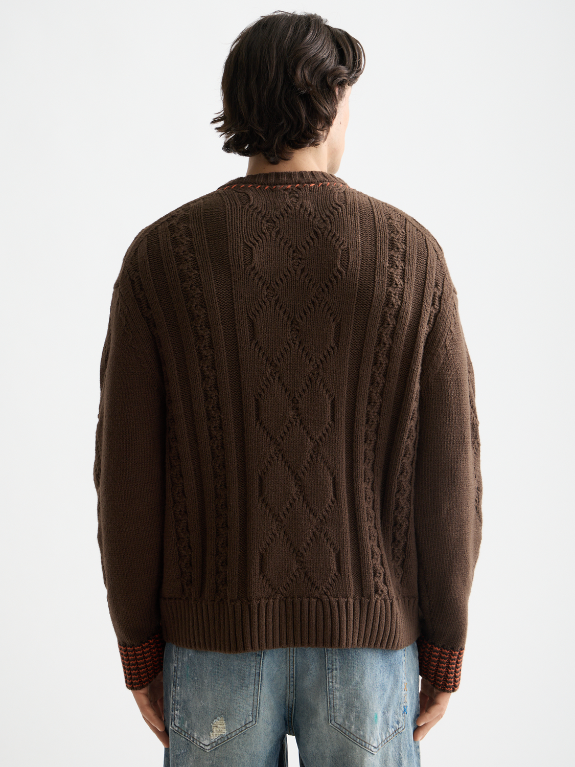 SCOTCH & SODA V-neck knitwear pullover displayed from the back in a cozy, textured fabric.