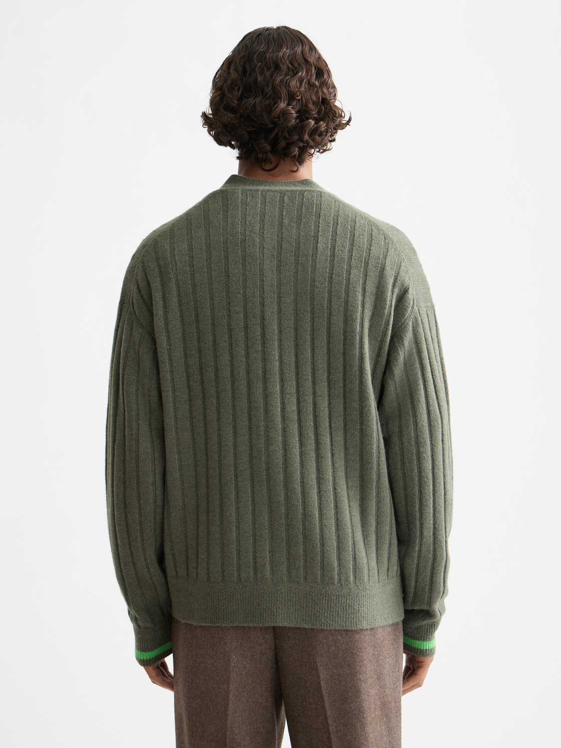 Light blue Scotch & Soda knitted cardigan with a ribbed collar and button closure, styled on a hanger.
