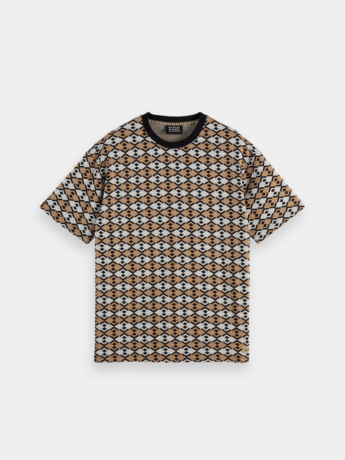 Scotch & Soda men's short sleeve Jacquard T-shirt with intricate woven pattern on front, casual and stylish.