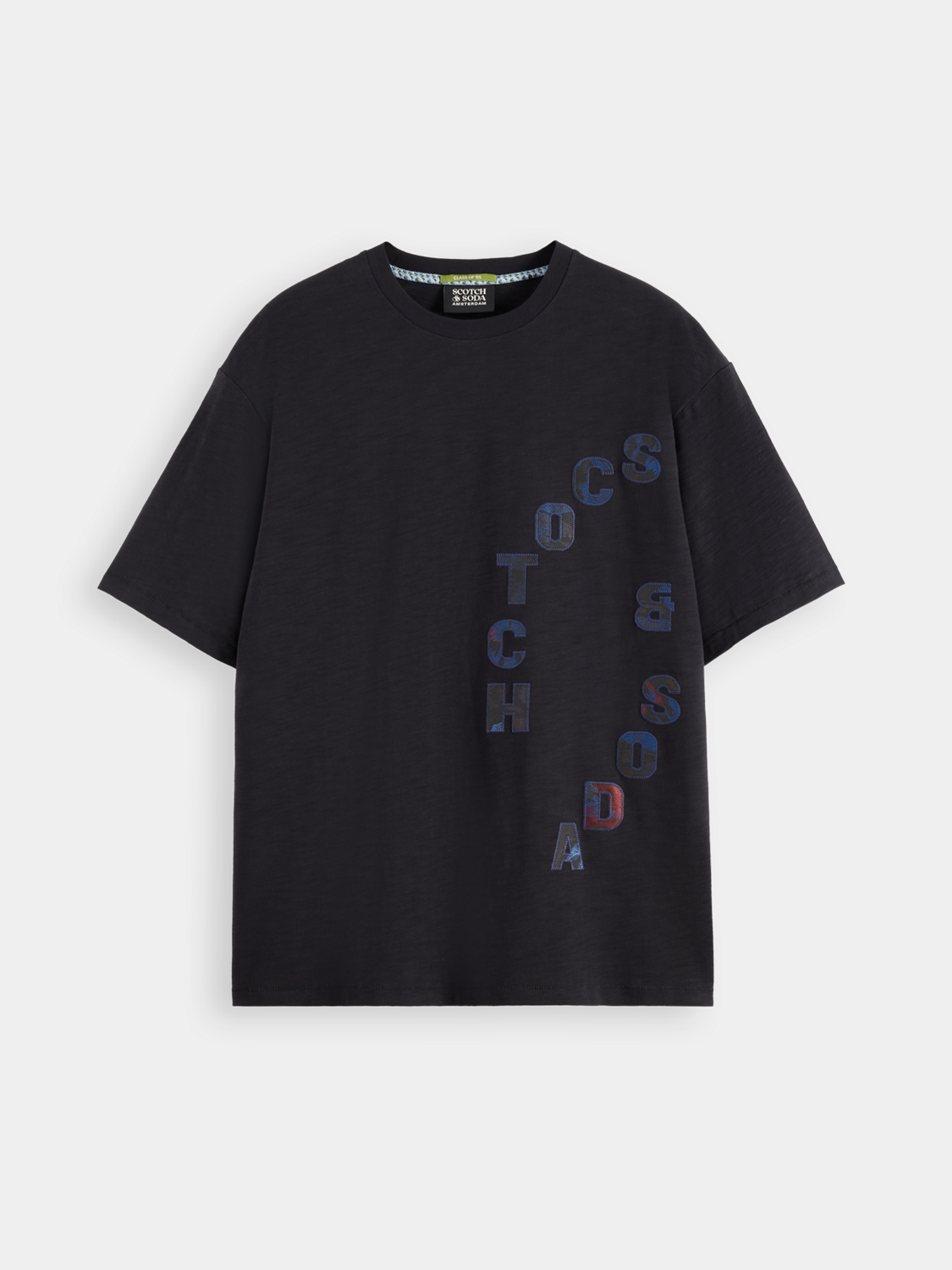 Colorful artwork t-shirt from SCOTCH & SODA featuring a vibrant graphic design on a short-sleeve tee.