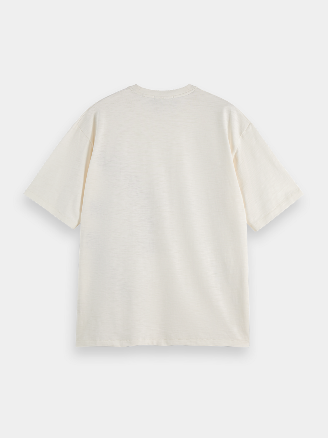 Short-sleeve Scotch & Soda artwork T-shirt with colorful graphic print on front, casual fit, black fabric, and round neckline.