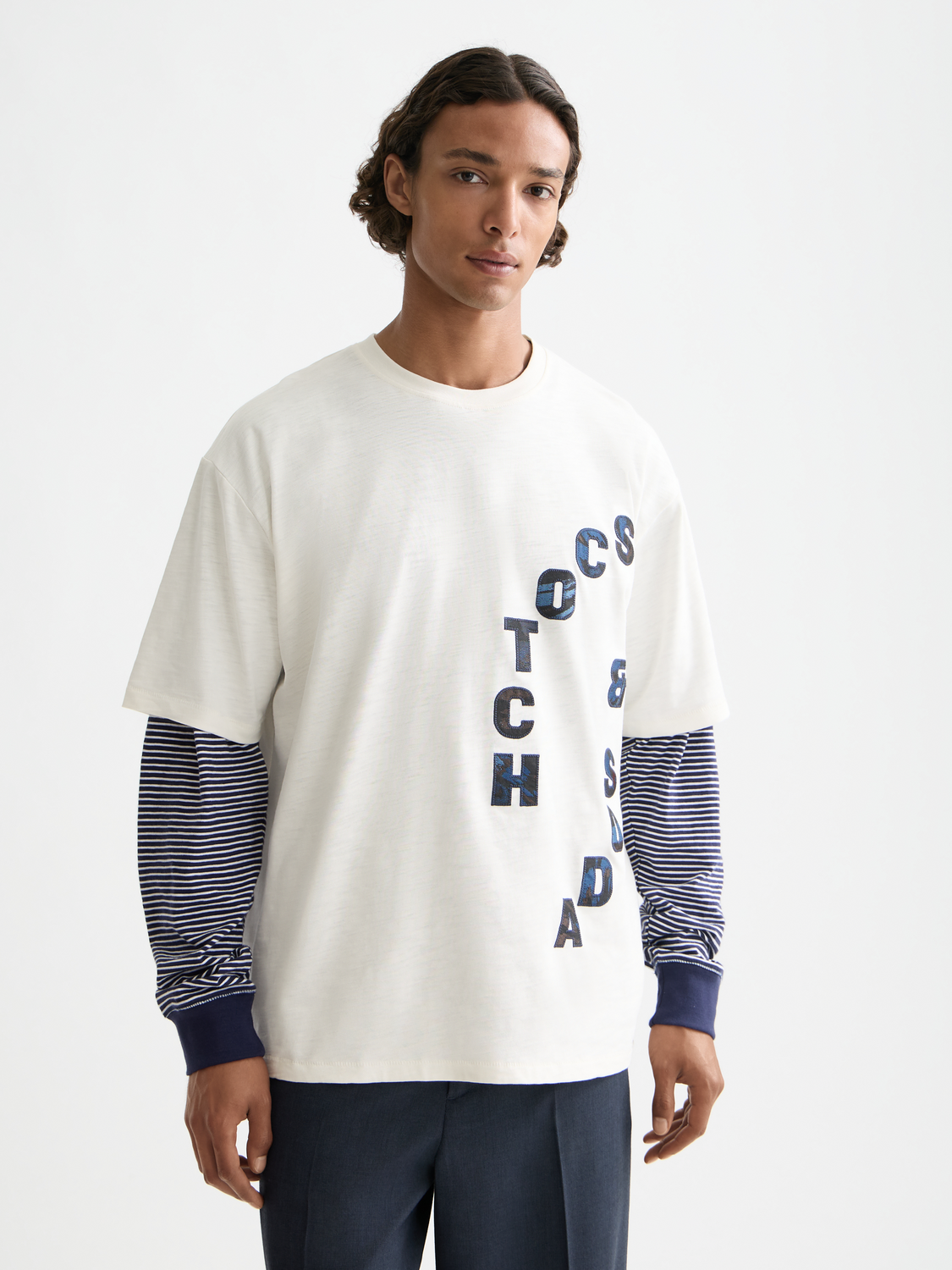 Scotch & Soda short sleeve artwork t-shirt with colorful graphic print on front, casual men's fashion tee.
