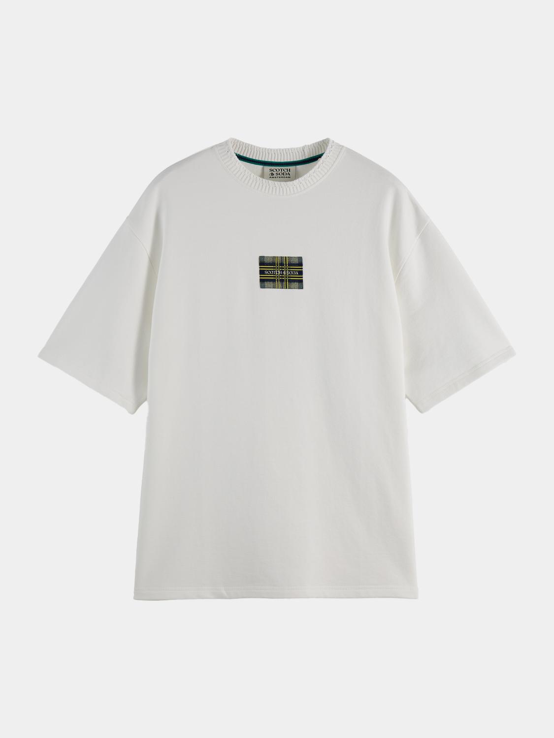 Scotch & Soda label T-shirt, short sleeve cotton tee with front label detail, casual men's or women's fashion top.