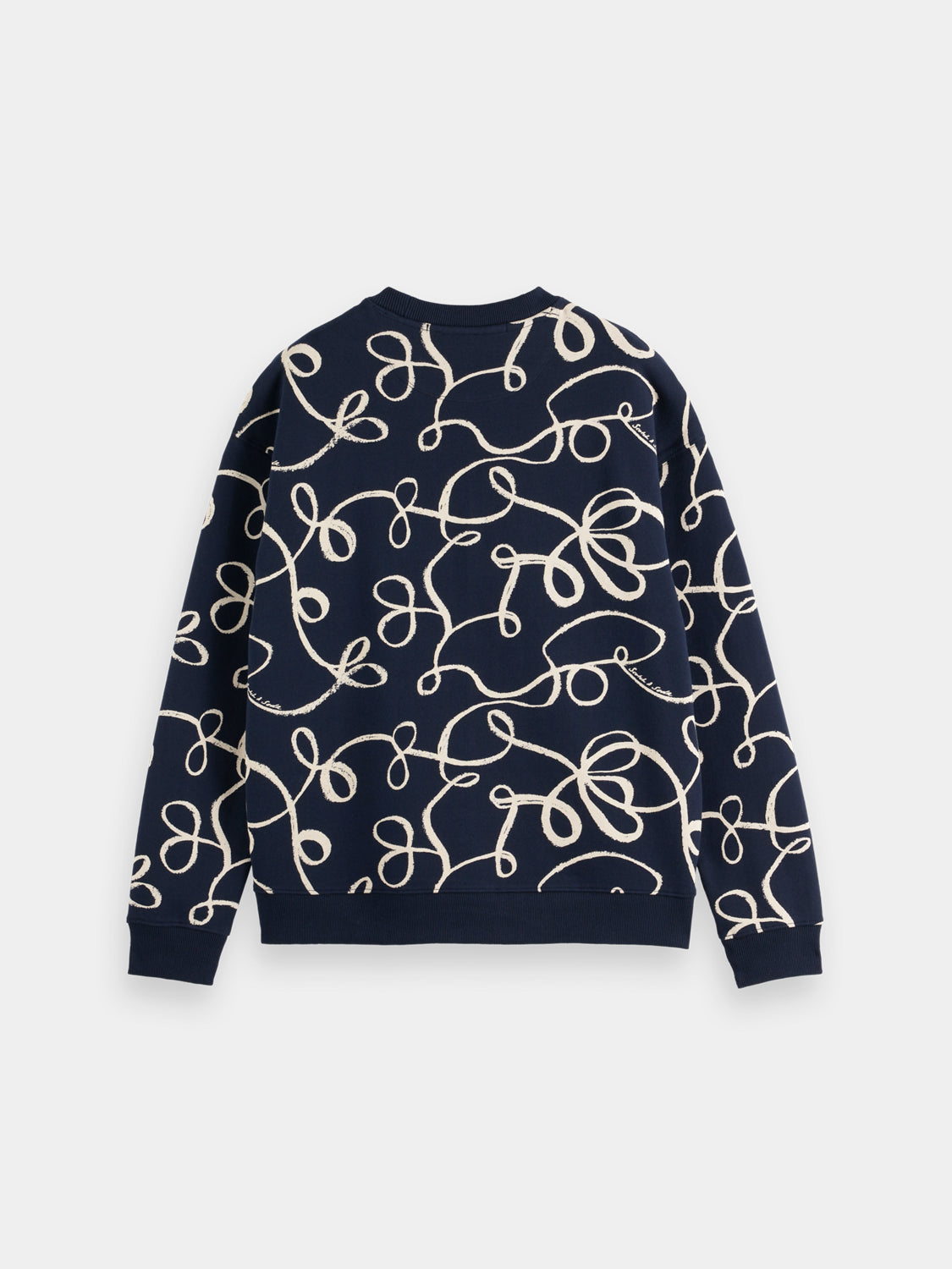Printed sweatshirt from Scotch & Soda, casual sweats with bold graphic design, shown in black fabric with colorful print.