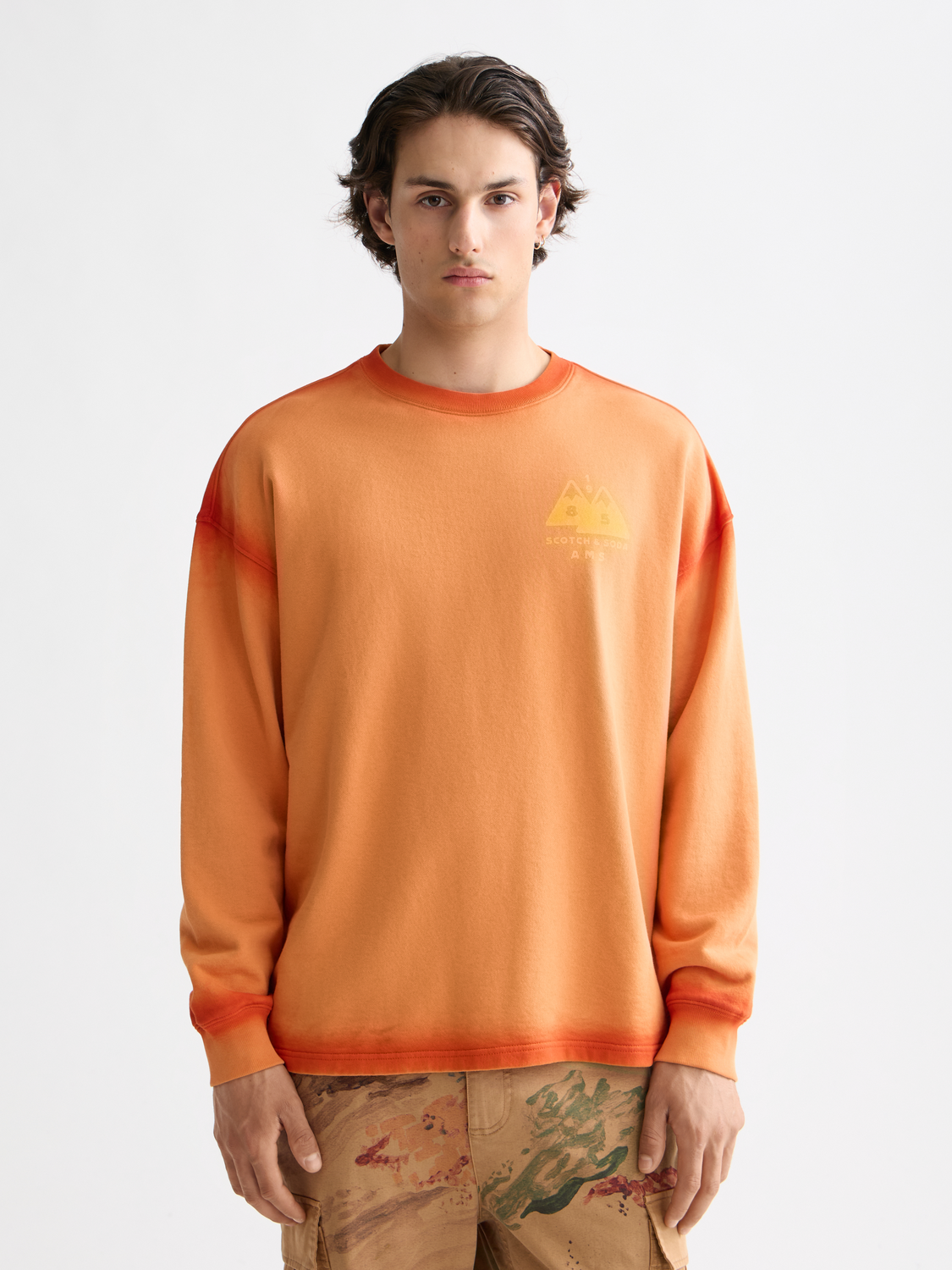 SCOTCH & SODA artwork sweatshirt featuring a creative printed design on the front, made of comfortable sweats fabric.