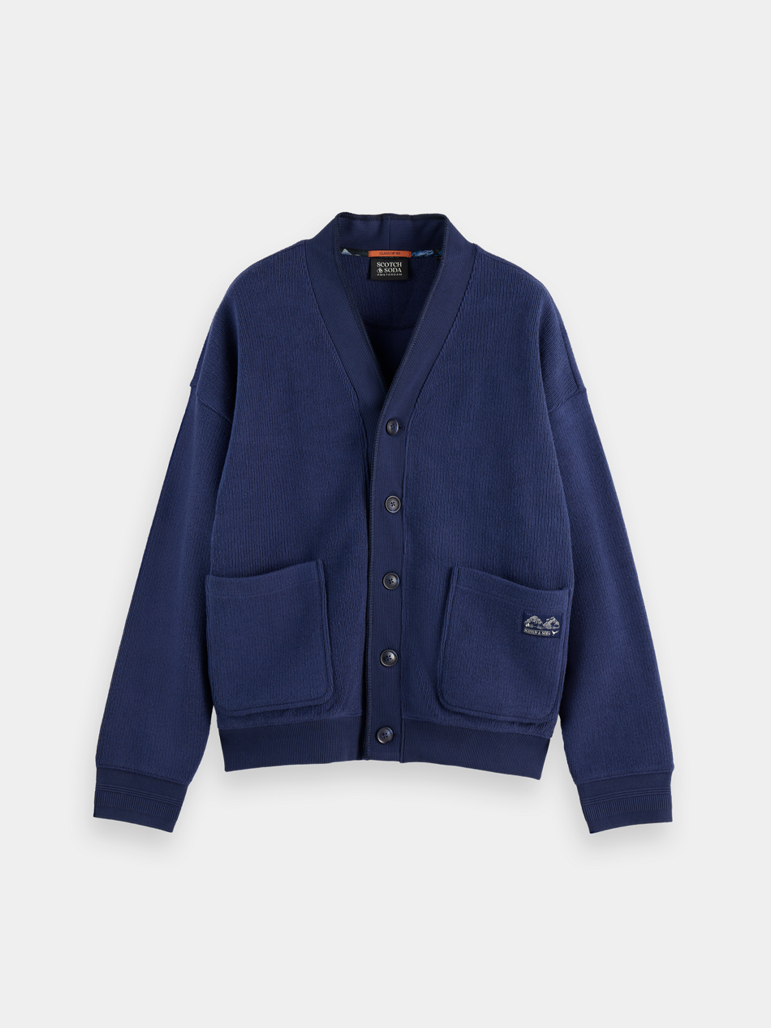 Scotch & Soda button-down sweatshirt with collar and long sleeves, made of soft cotton fabric in a casual style.