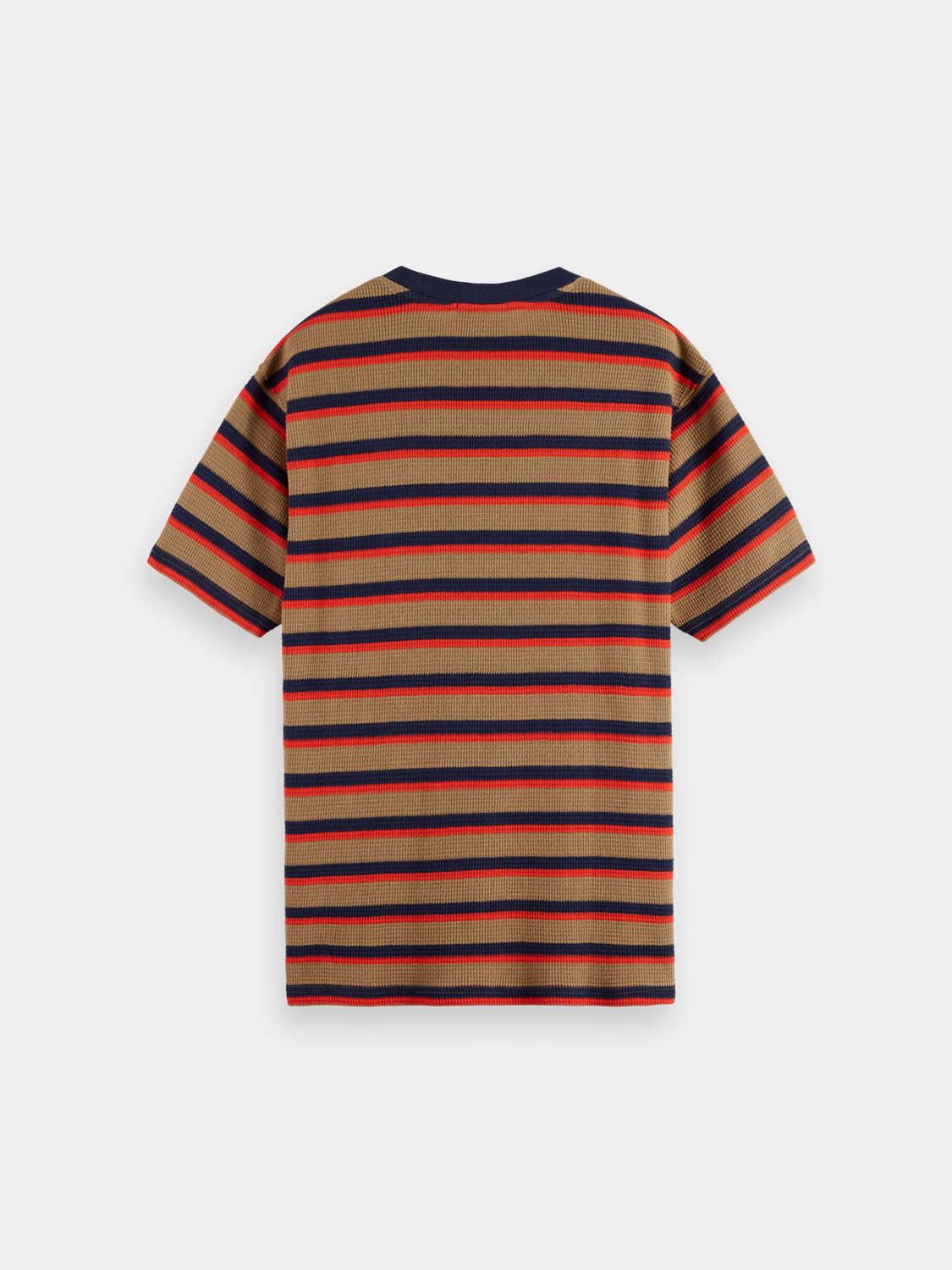 Scotch & Soda waffle T-shirt in beige with short sleeves and a relaxed fit, displayed on a hanger.