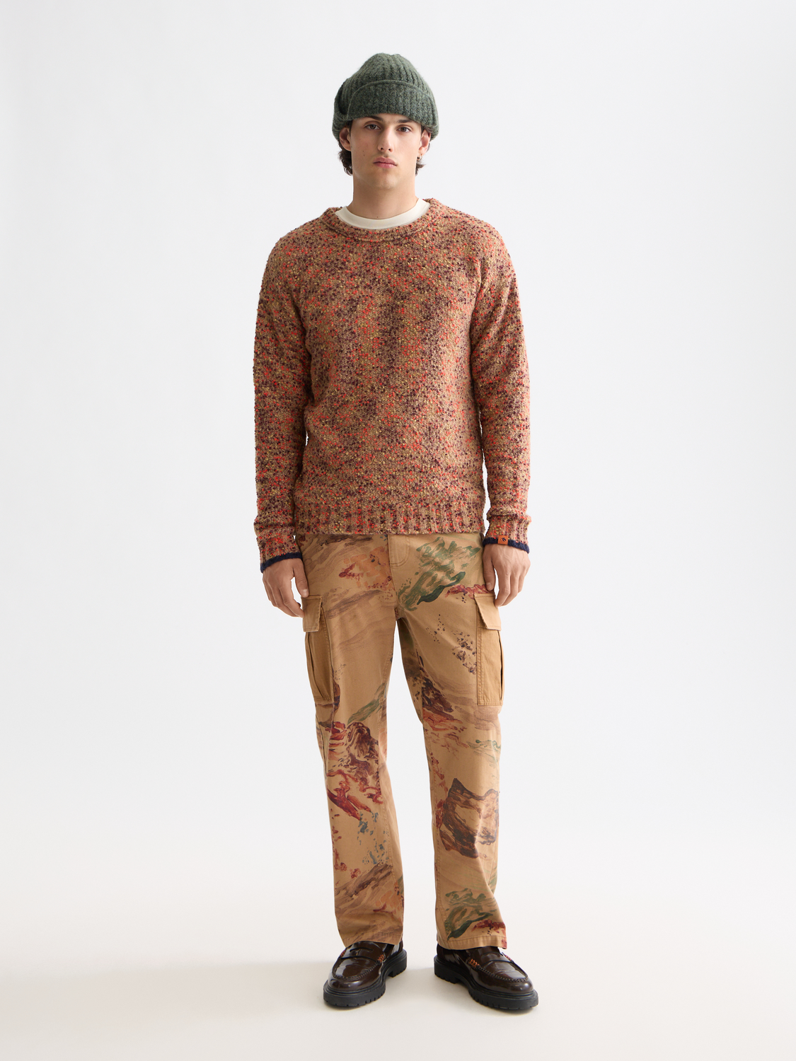 Scotch & Soda chunky slub knit pullover with textured fabric and relaxed fit, shown in a neutral color.