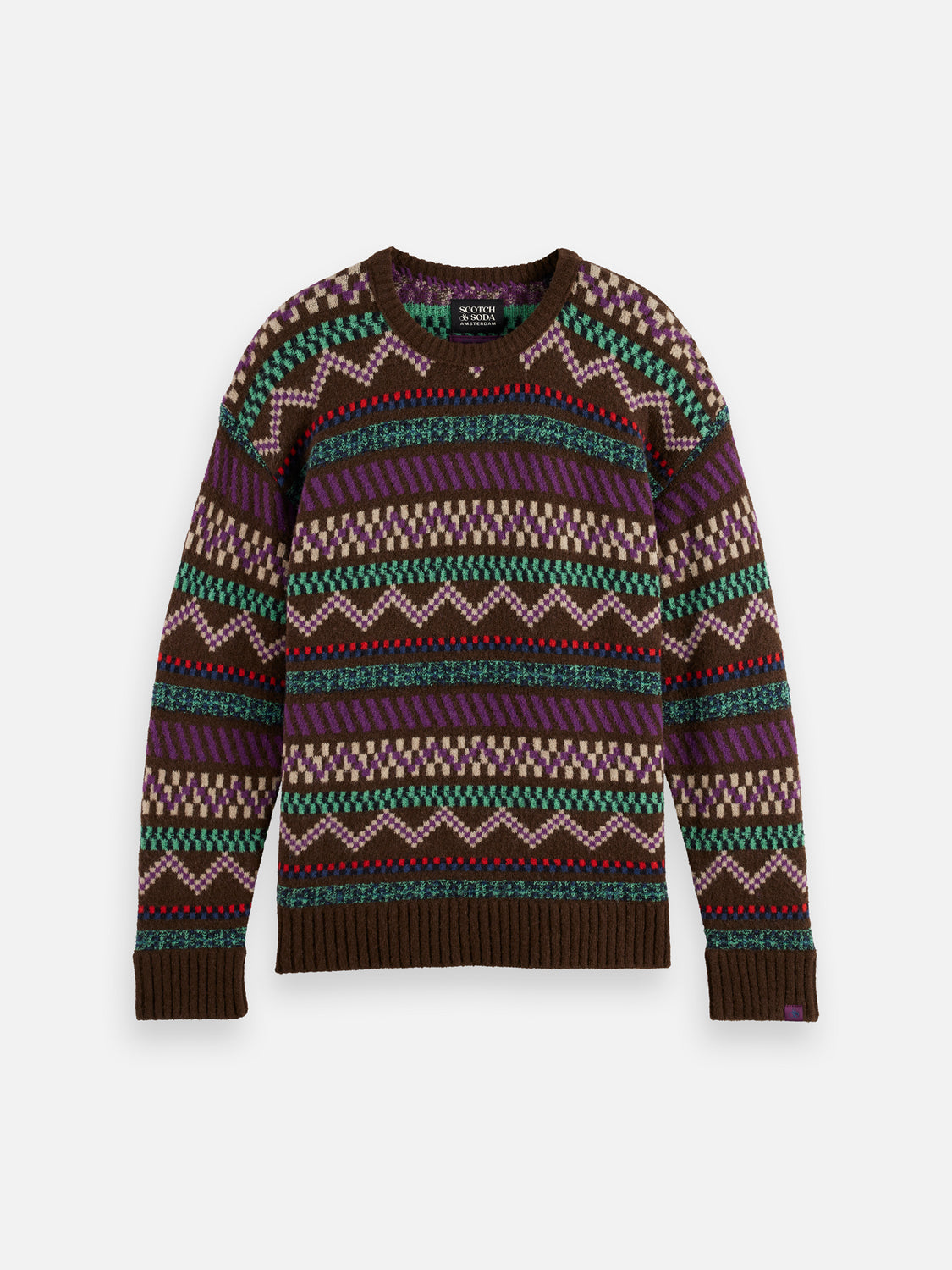 Scotch & Soda jacquard knitted pullover, stylish knitwear with intricate pattern, soft fabric, and classic fit.