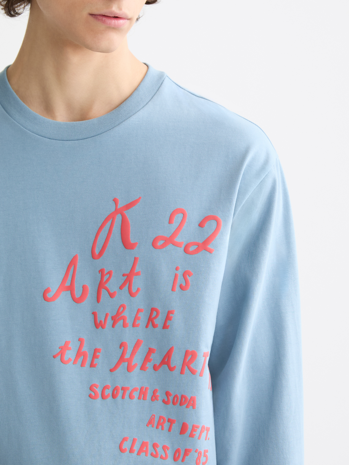 Long-sleeved Scotch & Soda artwork T-shirt featuring a colorful graphic design on soft fabric.