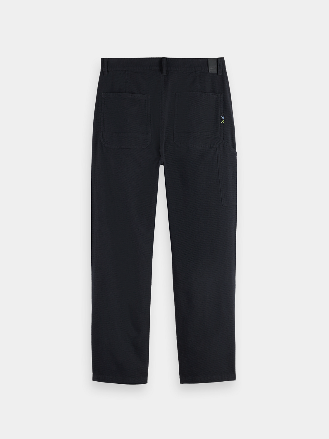 SCOTCH & SODA Verve straight-fit pants shown from the back, featuring a classic denim style with visible stitching and pocket details.