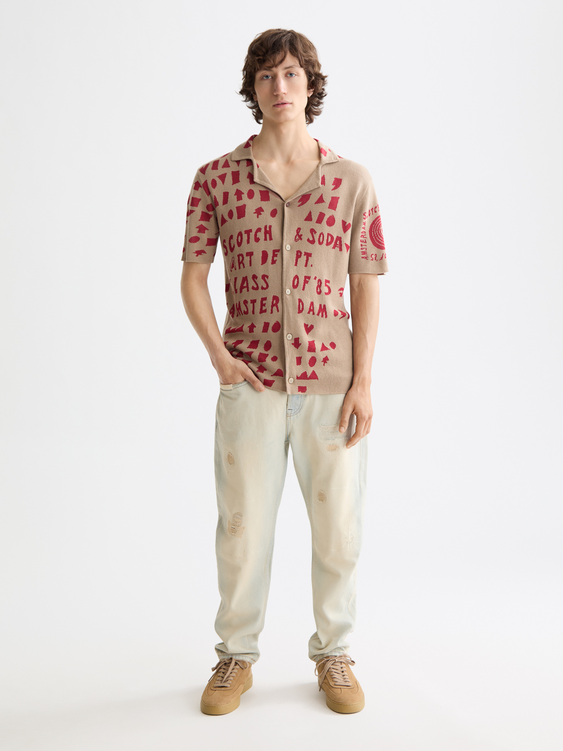 Jacquard knitted shirt by Scotch & Soda, featuring intricate knit pattern, long sleeves, and a classic fit.