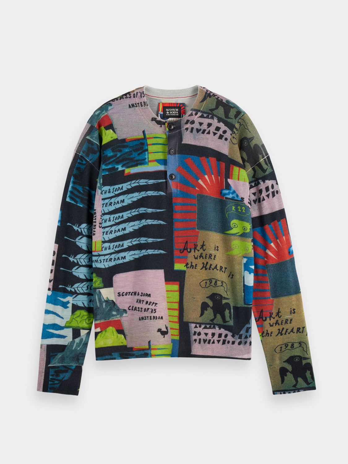 Printed henley shirt - Scotch & Soda NZ