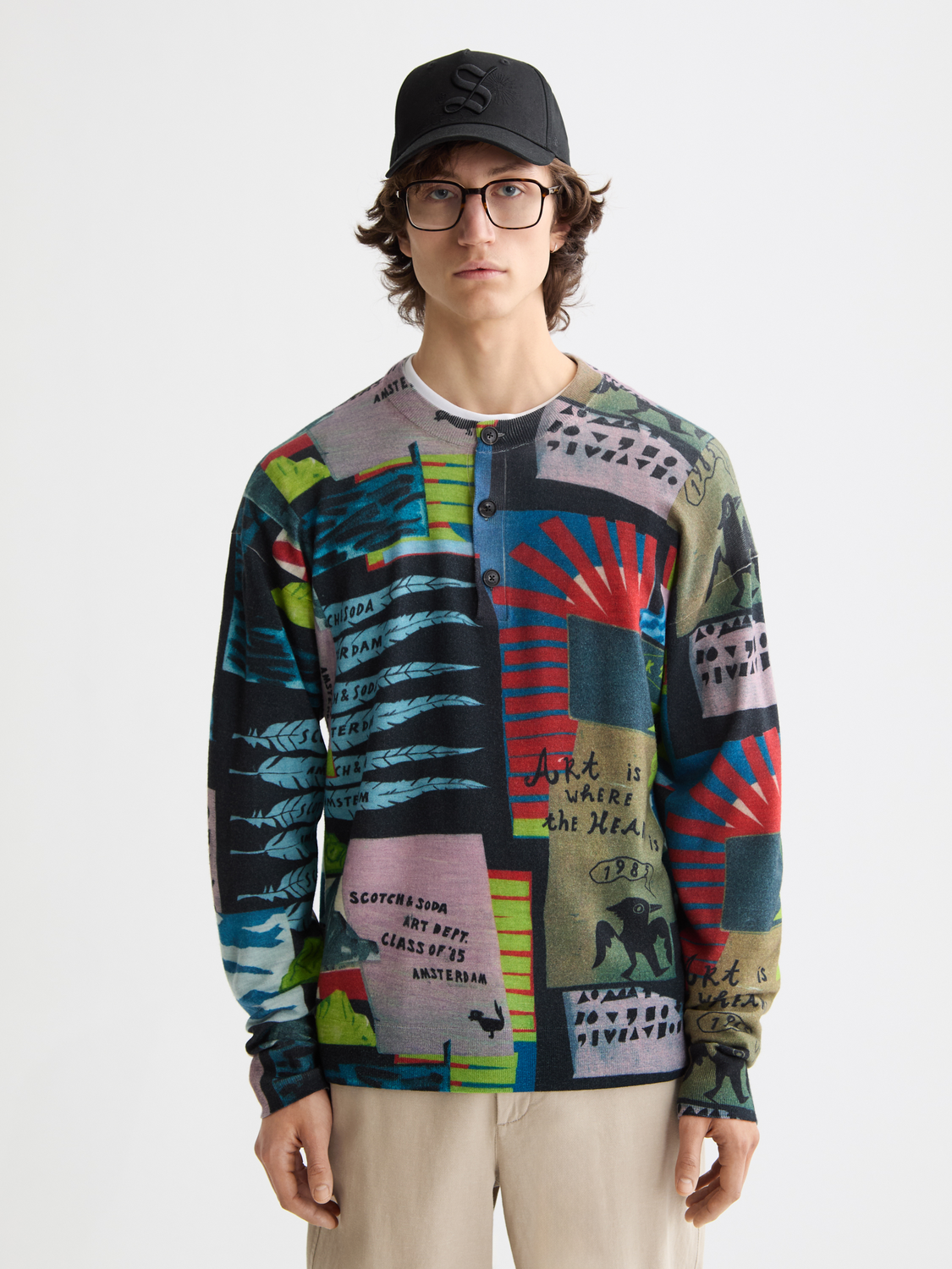 Printed henley shirt - Scotch & Soda NZ