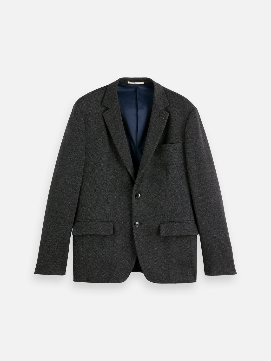 Tailored SCOTCH & SODA jersey blazer in a sleek fit, shown in a front view with classic lapels and structured design.