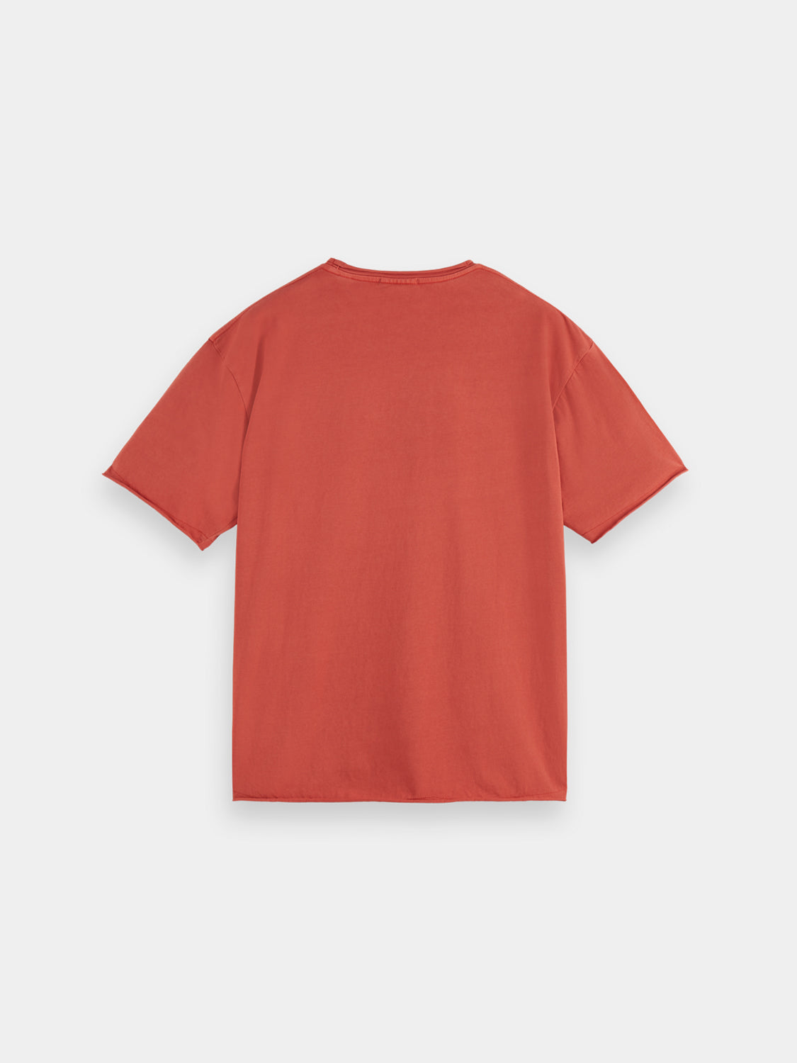 Black raw edge short sleeve t-shirt by Scotch & Soda, casual men's S/S tee with distressed neckline and relaxed fit.