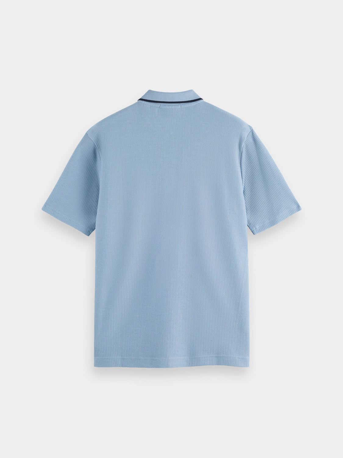 Dark blue Scotch & Soda structured polo shirt with a collar and button placket, displayed flat on a white background.