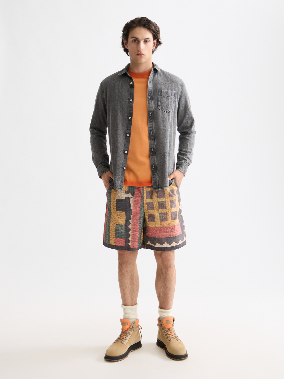 Long-sleeve washed shirt from Scotch & Soda, featuring a casual fit and soft fabric, displayed on a model.