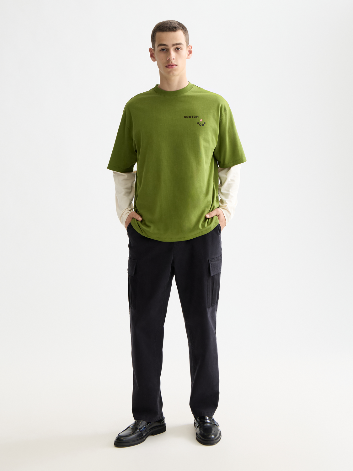 SCOTCH & SODA artwork short sleeve t-shirt with colorful graphic design, casual men's tee, front view.