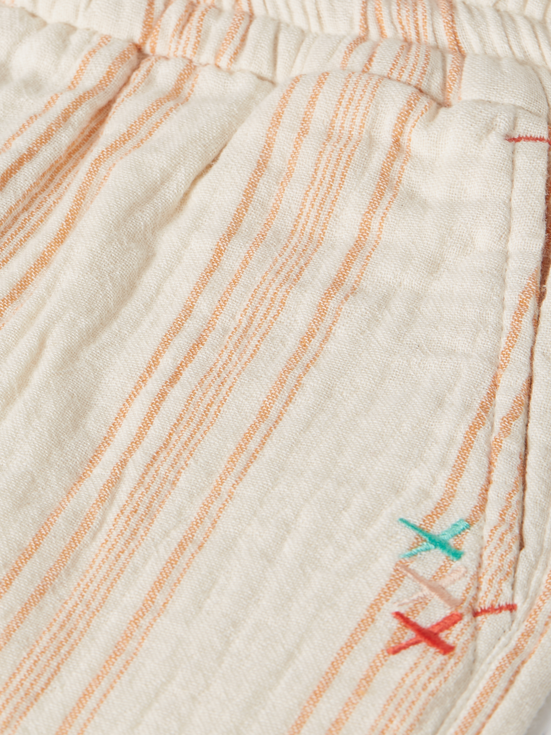 Kids' embroidered striped shorts by Scotch & Soda featuring colorful pattern and comfortable fit for active children.