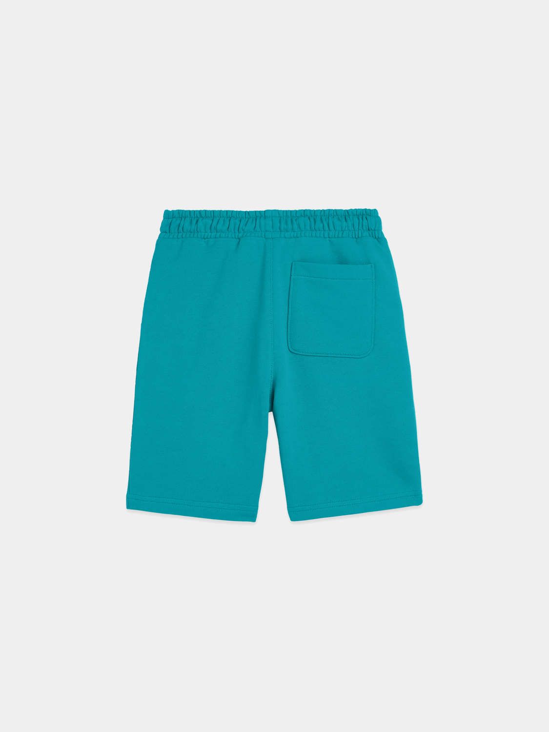 Kids' logo sweatshorts from Scotch & Soda, navy blue shorts with a logo print, back view showing relaxed fit and comfortable fabric.