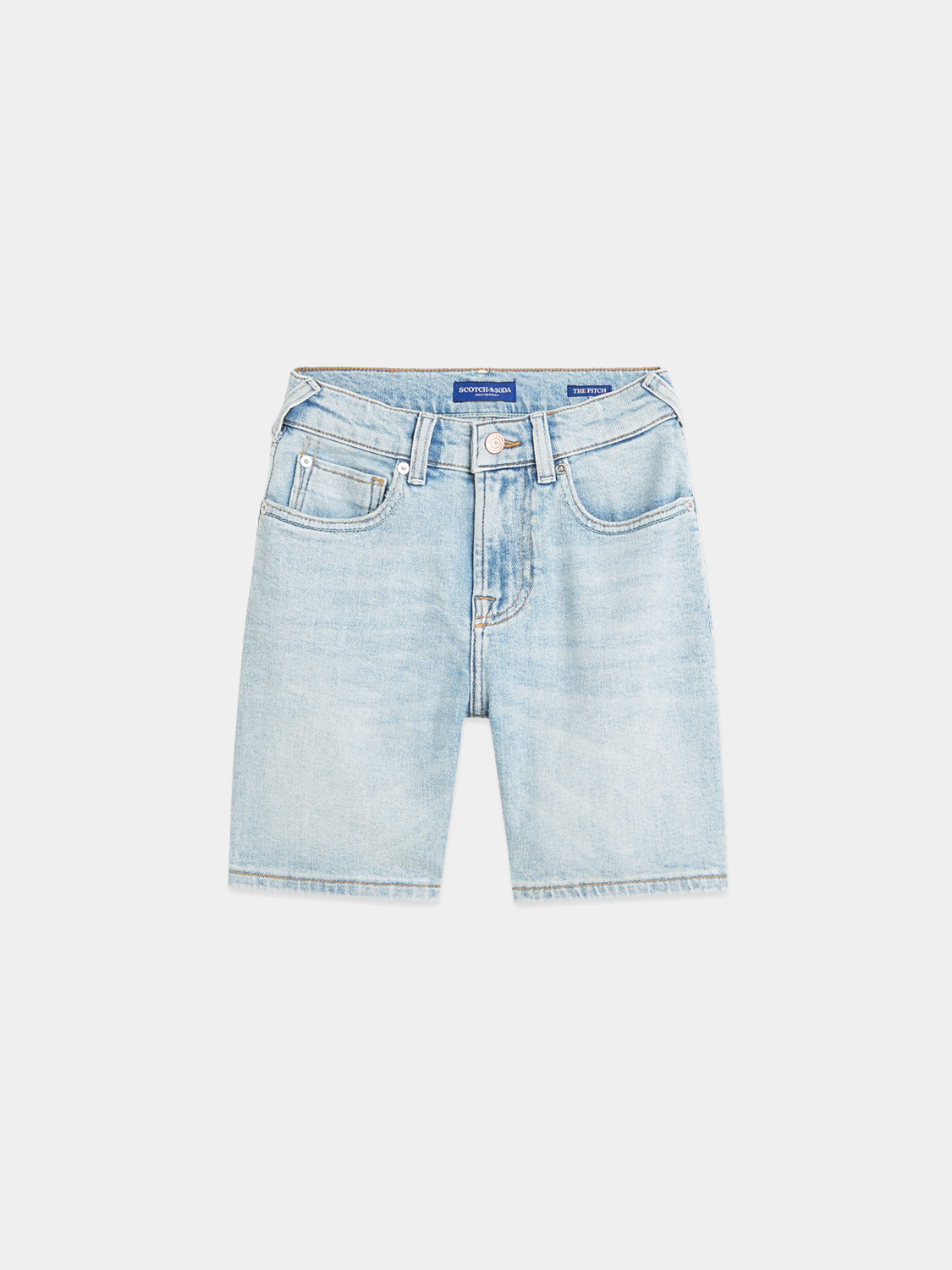 Kids denim shorts by Scotch & Soda, loose-fit pitch shorts with a casual style and classic blue denim fabric.