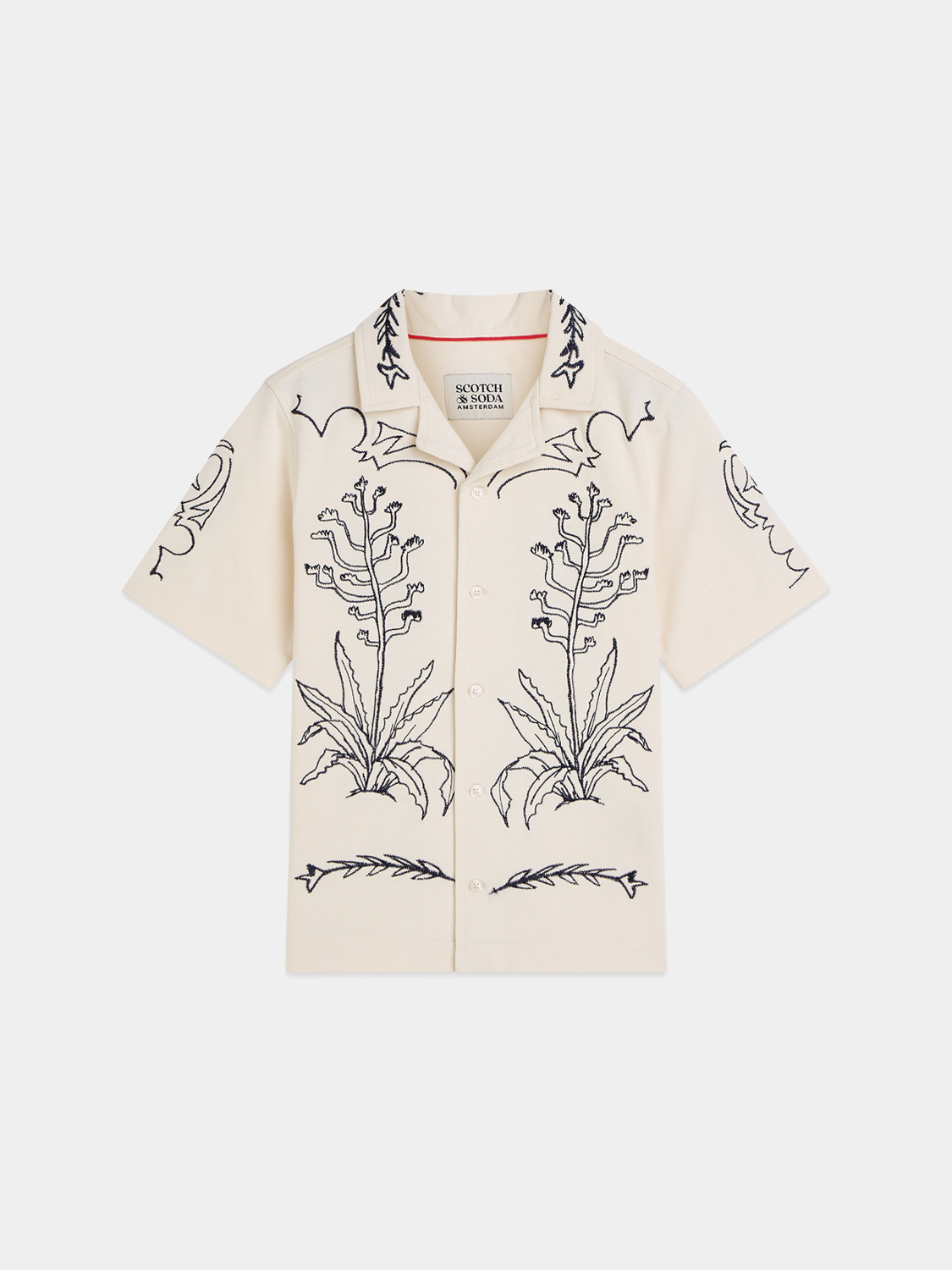 Kids' printed short-sleeved shirt by Scotch & Soda featuring colorful patterns and a classic crew neckline.