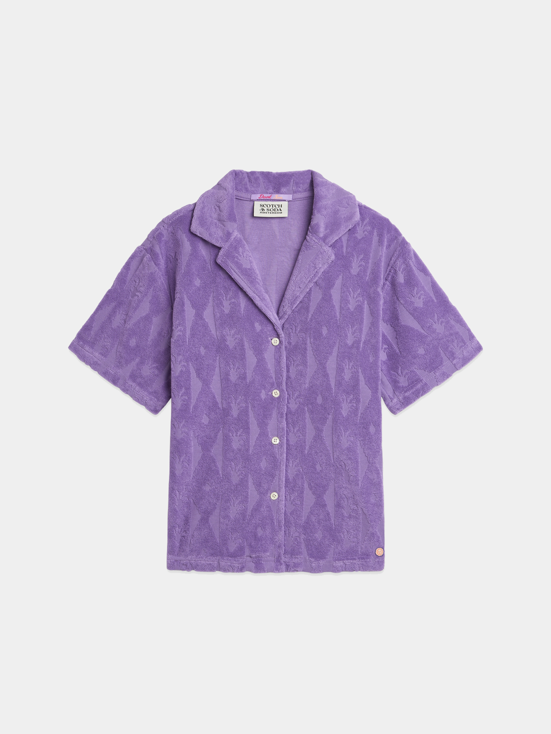 Kids' short-sleeved jacquard towelling shirt by Scotch & Soda, featuring a textured pattern and comfortable fit.