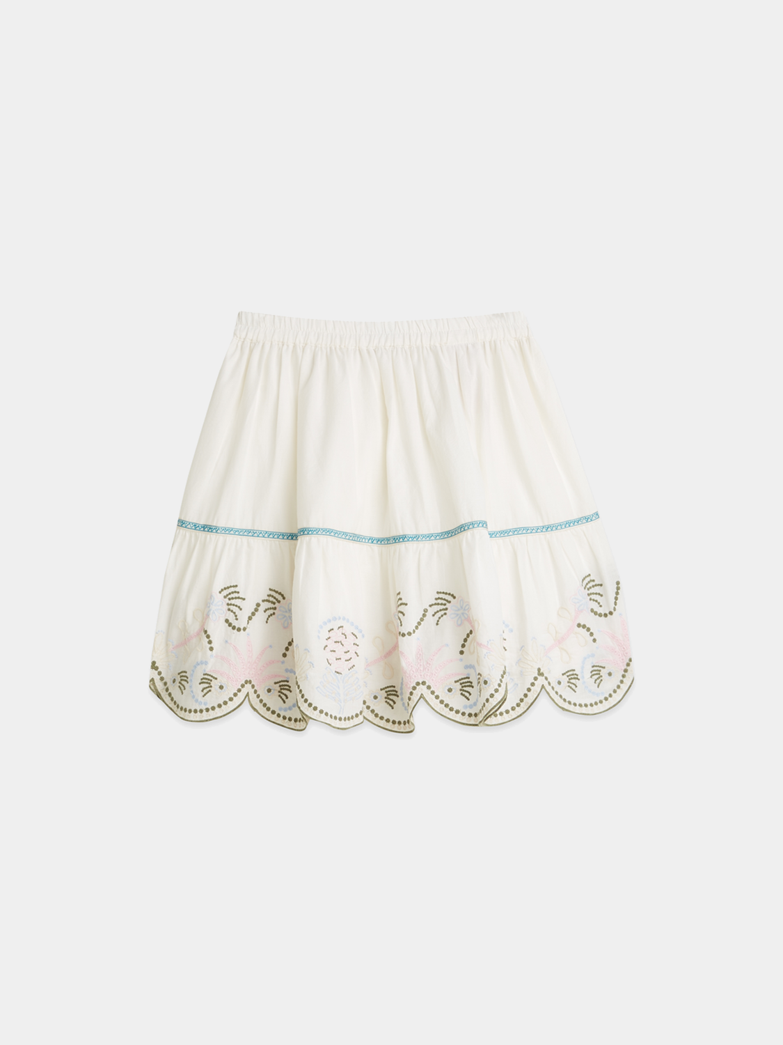 Kids embroidered skirt by Scotch & Soda, featuring colorful floral embroidery and a comfortable waistband, perfect for casual wear.