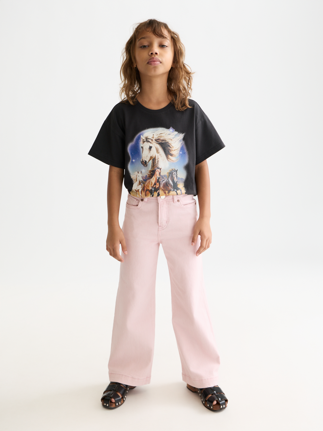 Kids' wide-fit denim jeans by Scotch & Soda featuring a wave pattern and casual style, designed for comfortable wear.