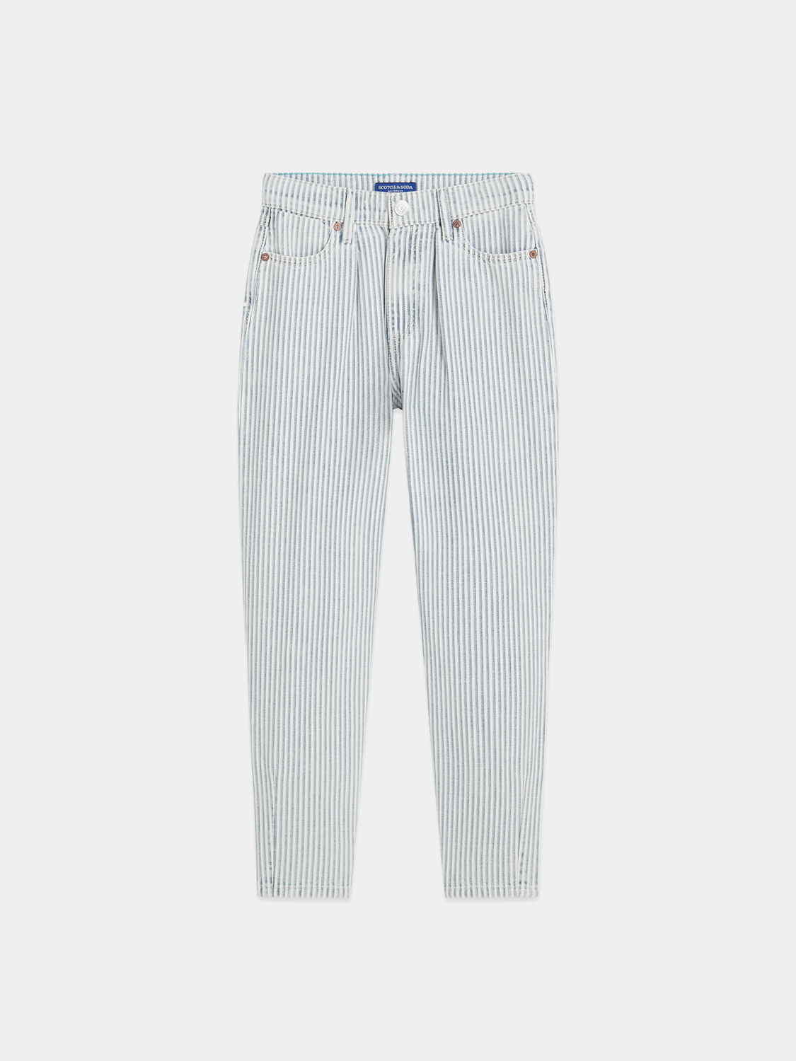 Kids' Scotch & Soda Flux loose tapered denim jeans, front view showing relaxed fit and classic denim wash.