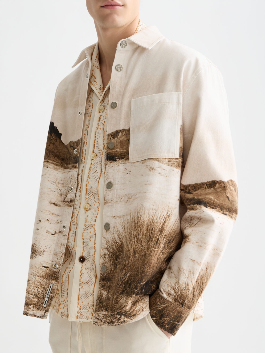 Scenery overshirt jacket by SCOTCH & SODA featuring a scenic landscape print and casual button-up design.