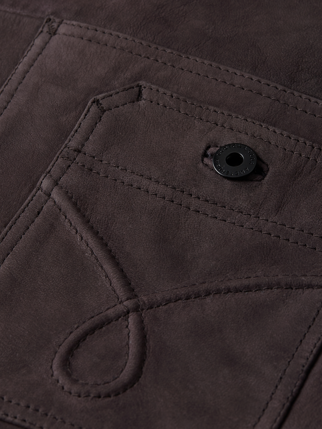 SCOTCH & SODA suede leather jacket featuring a classic design, shown in dark brown with detailed stitching and a front zip closure.