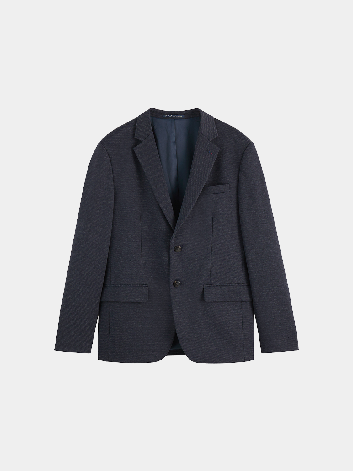 SCOTCH & SODA single-breasted blazer in navy, tailored fit with notch lapel, front buttons, and classic style.