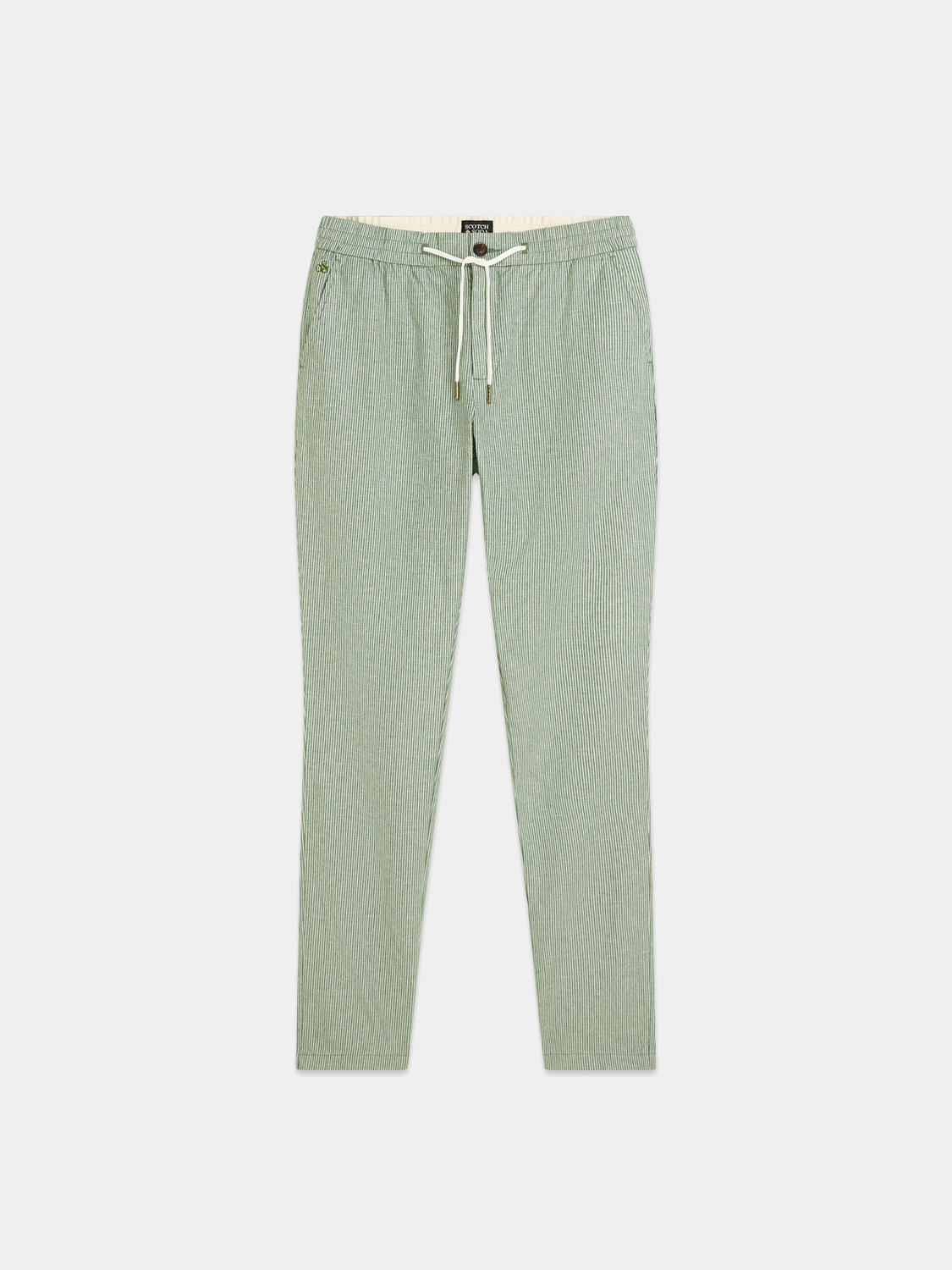 SCOTCH & SODA Warren joggers, stylish men's pants in neutral fabric, featuring a relaxed fit and elastic waistband.